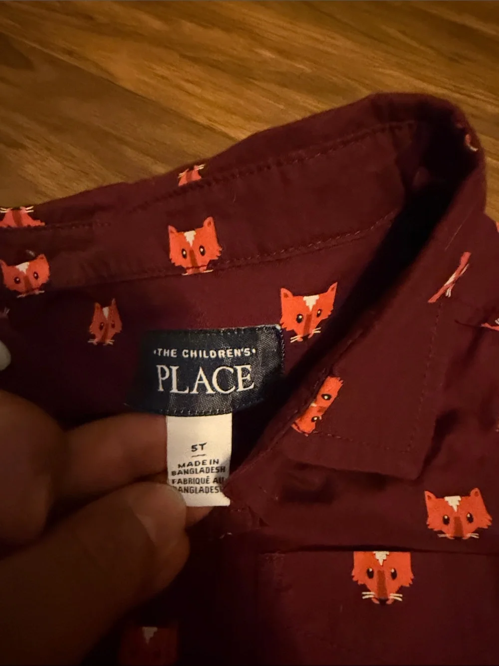 The Children's Place Burgundy Short-Sleeve Button-Up with Fox Print